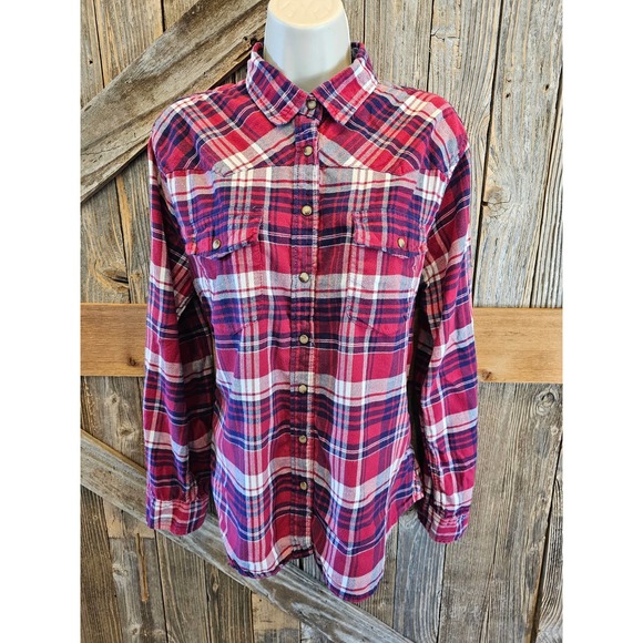 Jachs girlfriend comfort stretch plaid flannel button up M - Picture 1 of 8